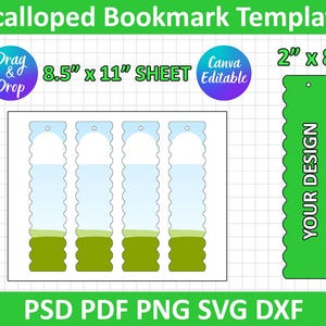 Scalloped Bookmark Template, Bookmark Template SVG, DXF, Png, PSD, Silhouette, Cricut, Canva editable, İnstant Download