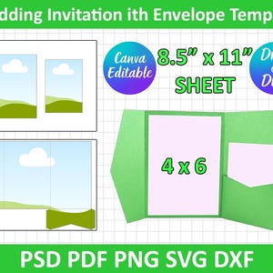 Modèle pochette SVG, modèle de faire-part de mariage de poche 4 x 6 po, faire-part de mariage avec enveloppe, Dxf, toile modifiable, téléchargement immédiat