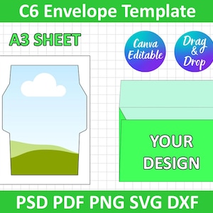 C6 Envelope Template, C6 Envelope Cut File, SVG, PSD, PNG, Dxf, Silhouette, Cricut, Printable, Canva Editable, Instant Download