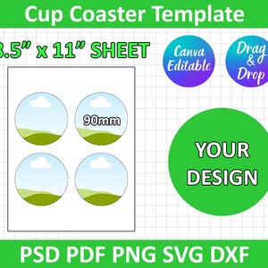 Cup Coaster Template, Coaster template SVG, DXF, Png, Psd, Silhouette, Cricut, Printable, Canva Editable, Instant Download