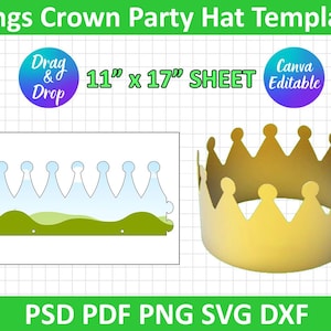 Kings Crown Party Hat Template, Party Hat SVG, Part Favor Box SVG, Silhouette Cut Files, Cricut Cut Files, Instant Download, Canva Editable