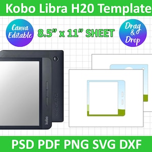 Szablon Kobo Libra H2O, Szablon Paperwhite, Sublimacja Paperwhite, Ebook, Szablon czytnika e-booków, Cricut, Sylwetka, Canva Edytowalny