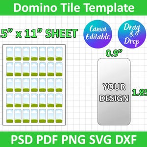 Runde Ecke 0,9 &quot;x 1,85&quot; Domino Tile Vorlage, SVG, DXF, Png, Psd, bedruckbar, Canva bearbeitbar, Sofort Download