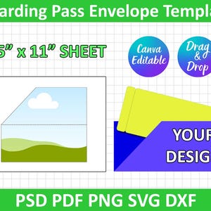 Bordkarte mit Umschlag Vorlage, Canva bearbeitbar, PSD, PNG, SVG, Dxf, Silhouette, Cricut, Canva bearbeitbar, Sofort Download