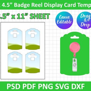 3&quot;x4.5&quot; Badge Reel Card, Badge Reel Display Card, Badge Reel Card Template, SVG, DXF, Psd, Png, Printable, Canva Editable, Instant Download