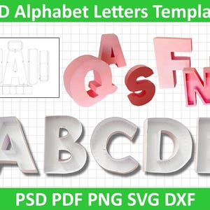 Plantilla troquelada de letras del alfabeto 3D A-Z 0-9 SVG, letras 3D para Cricut, Silhouette Cameo, dxf, pdf, máquina de corte láser, descarga instantánea
