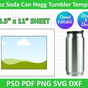 12 oz frisdrankblikje Hogg Tumbler sjabloon, sublimatie silhouet en Cricut, bekersjabloon, pdf, SVG, canva bewerkbaar, Instant Download