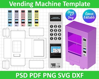 Automaat, automaatsjabloon, doe-het-zelfautomaat, automaat kinderspeelgoed, bewerkbaar in canva, papier gesneden, psd, pdf, canva