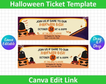 Invitación editable para Halloween, entradas de Halloween, invitaciones de Halloween, entradas para fiesta de Halloween, Canva edit, invitación para fiesta de Halloween