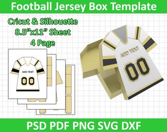 Camiseta de fútbol Fútbol SVG DXf PNG Caja Archivo SVG para Cricut y Silhouette Caja de camiseta SVG Caja de regalo 3D Caja de regalo Plantilla de recuerdo