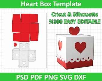 Heart Box Template, Heart Box Svg, Heart Box Die cut, box svg, party favors box, valentine heart box, cricut box dxf, silhouette box file