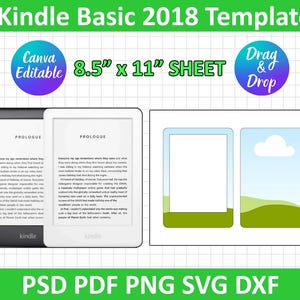 Kindle Basic 2018 Template, Paperwhite Template, Paperwhite Sublimation, Ebook, Canva Editable, E-reader Template, Cricut, Silhouette