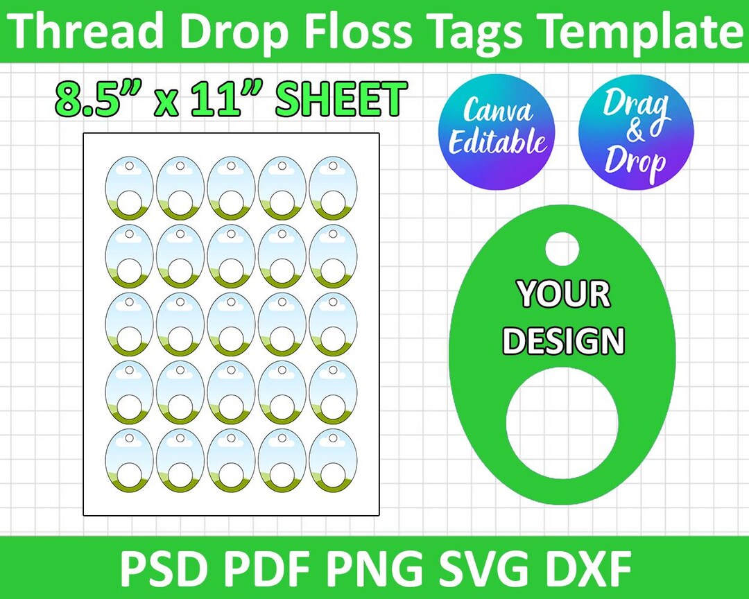 Drop File Tags Thread Drop Floss Tags, Oval Template, Canva Editable, SVG, DXF, Png ...