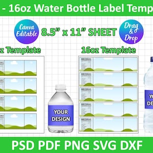 8 - 16 oz Water Bottle Label Blank Template, Water Bottle Label Template, DIY Label Template, Water Bottle Sticker, Party Favors, Canva Edit