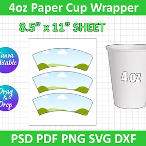 4 oz Paper Cup Wrapper Template, Paper Coffee Cup Template, Paper Cup Wrapper, Blank Cup Wrapper, Styrofoam Cup, Canva Editable