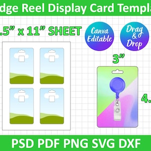 3&quot;x4.5&quot; Badge Reel Card, Badge Reel Display Card, Badge Reel Card Template, SVG, DXF, Png, Psd, Canva Editable, instant download