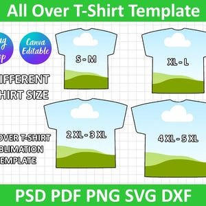 All Over T-Shirt Template SVG, All Over T-Shirt Sublimation Template, Sublimation-Ready All Over Shirt Design Template, T-Shirt Outline