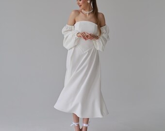 Winter wedding dress, Detachable sleeves for wedding dress, long sleeve wedding dress, cottagecore dress, midi wedding dress, corset dress