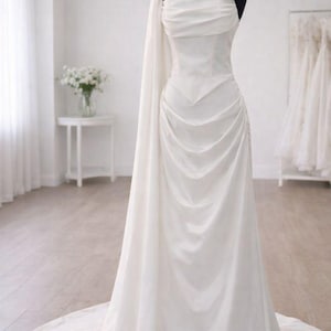 Custom Ivory Satin Wedding corset dress with train, bridal gown, bridal accessories, elopement dress