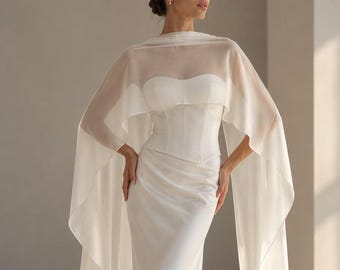 Sheer Wedding Shoulder Cape, Bridal Scarf Floor Length