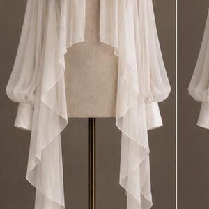 Bridal Chiffon Cape with High Neck & Draped Sleeves image 6