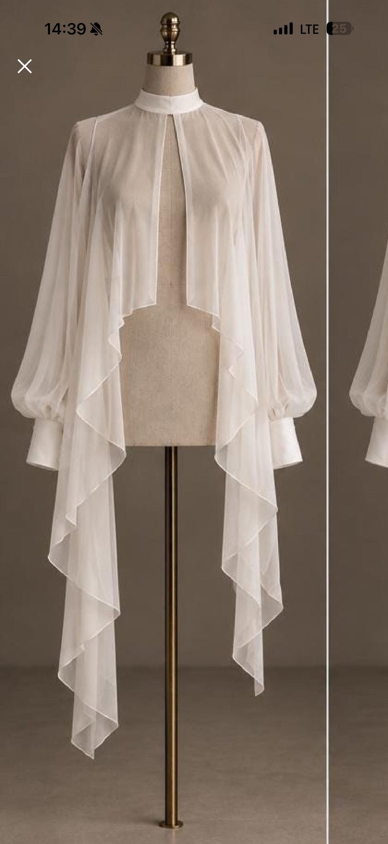 Bridal Chiffon Cape with High Neck & Draped Sleeves image 6