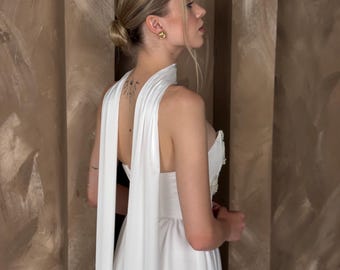 White silk scarf, wedding neck scarf, white neck scarf, white chiffon satin, silk neck scarf, ivory bridal scarf, satin scarf, wedding scarf