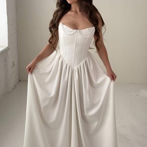 Ivory Basque waist wedding corset dress, off shoulder white long bridal dress, bridal wedding A-line corset gown with train