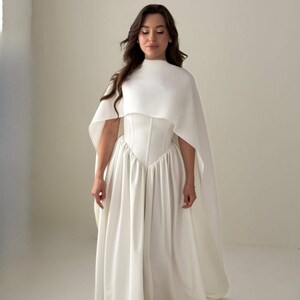 White wedding cape, White shawl, Chiffon Bridal Cape,Off-white Bridal Cape,Long Cape Train, image 8