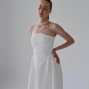 Midi corset wedding dress | elopement dress | reception dress | courthouse dress | long sleeve wedding dress | strapless wedding guest dress