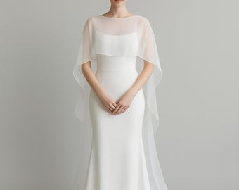 Chiffon Bridal Shawl, Boho Wedding Dress Wrap | Cathedral Length Cape, Available Colors & Fabric