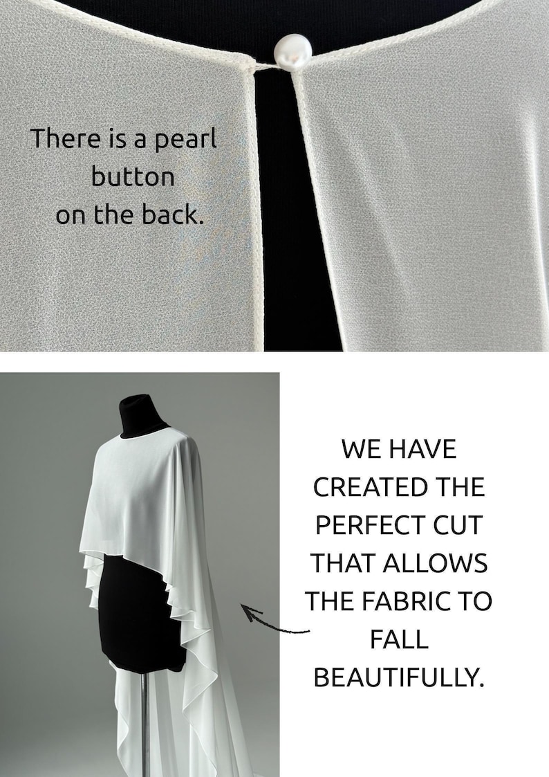 White wedding cape, White shawl, Chiffon Bridal Cape,Off-white Bridal Cape,Long Cape Train, image 11