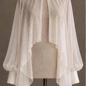 Bridal Chiffon Cape with High Neck & Draped Sleeves image 7