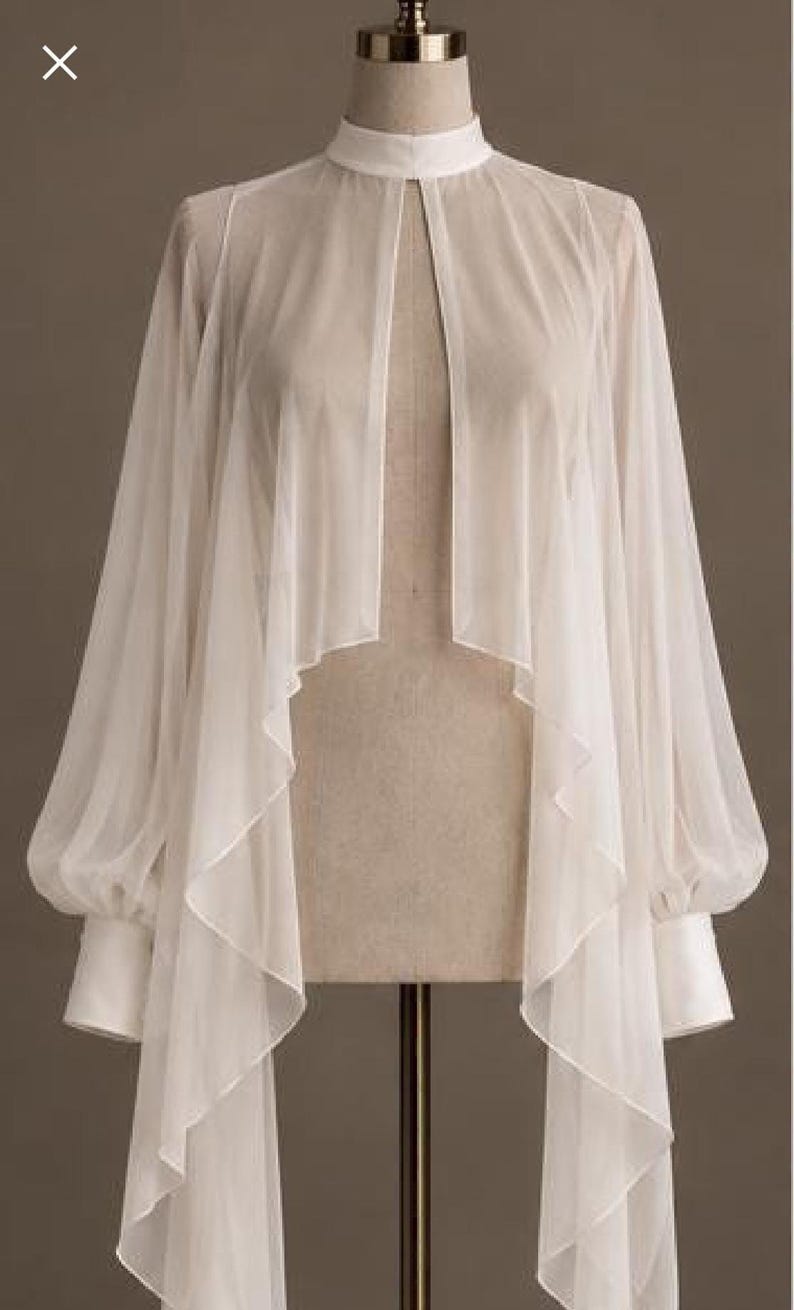 Bridal Chiffon Cape with High Neck & Draped Sleeves image 7