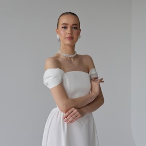 Courthouse wedding dress , wedding dress simple , midi wedding dress , short wedding dress , civil wedding dress , tea length wedding dress.