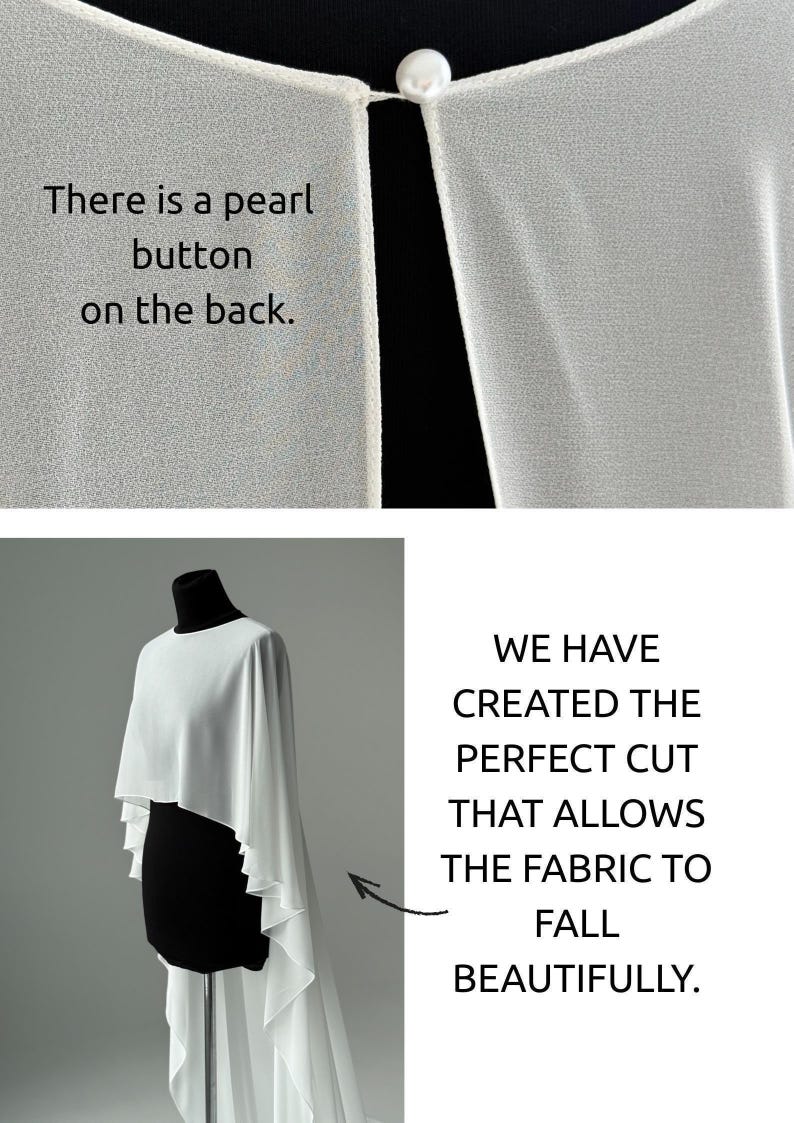 White wedding cape, White shawl, Chiffon Bridal Cape,Off-white Bridal Cape,Long Cape Train, image 10