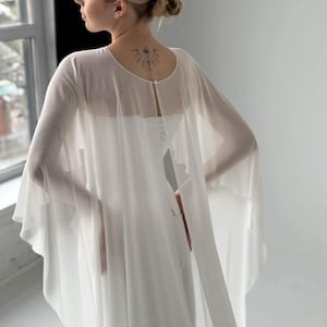 White wedding cape, White shawl, Chiffon Bridal Cape,Off-white Bridal Cape,Long Cape Train, image 6