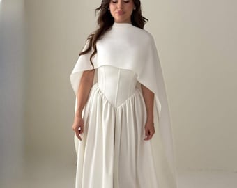 Satin ivory wedding shawl wrap, bridal dress accessories, wedding cover up cape