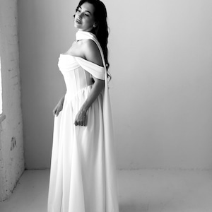 Minimalist Chiffon Wedding Scarf | Off the shoulder wedding dress | ivory wedding dress with low waistline  dress | chiffon scarf