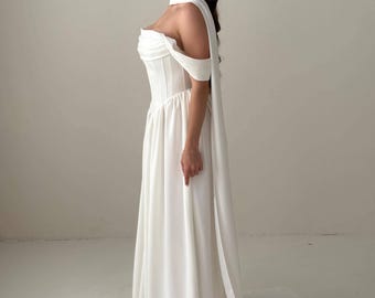 Minimalist Wedding Neck Scarf,  white bridal silk scarf, wedding accessories, wedding dress topper