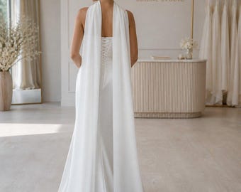 Chiffon Bridal Scarf floor length, Soft Crepe Wedding Neck Wrap, Minimalist Long Scarf