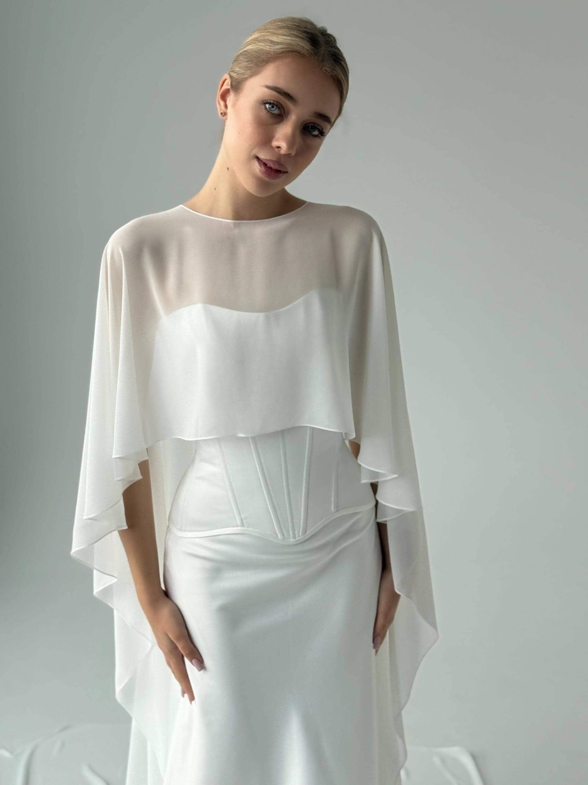 Whitewed Vintage Bling Sheer Evening Cape Top - Sequin & Bead Embellished Mesh Cover Up - View #6