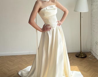 Satin Silk Ivory Bridal scarf, Custom Length Wedding Neck Scarf, Bridal Accessory
