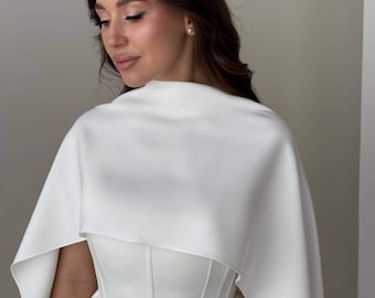 White bridal cape, white wedding cape, ivory capelet, orthodox wedding Shawl,  orthodox christian  opaque wedding cape, Modest wedding dress