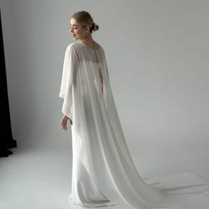 White wedding cape, White shawl, Chiffon Bridal Cape,Off-white Bridal Cape,Long Cape Train, image 18