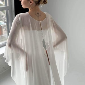 White wedding cape, White shawl, Chiffon Bridal Cape,Off-white Bridal Cape,Long Cape Train, image 7