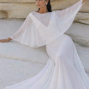 Custom Sheer Bridal Cape – Flowy Wedding Shawl, Chiffon Ivory Wedding Cape, Bridal Capelet Custom Length
