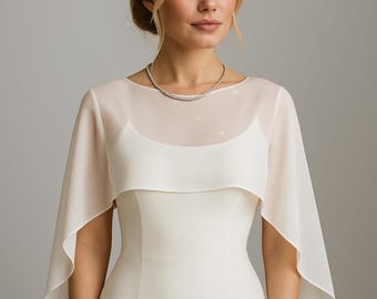 Ivory Silk Wedding Capelet, Bridal Shawl, Sheer Wedding Dress Topper, Minimalist Shoulder Wrap