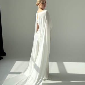 White wedding cape, White shawl, Chiffon Bridal Cape,Off-white Bridal Cape,Long Cape Train, image 20