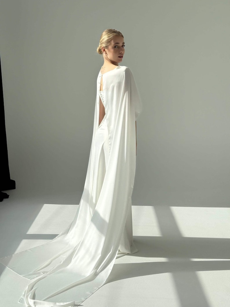 White wedding cape, White shawl, Chiffon Bridal Cape,Off-white Bridal Cape,Long Cape Train, image 20